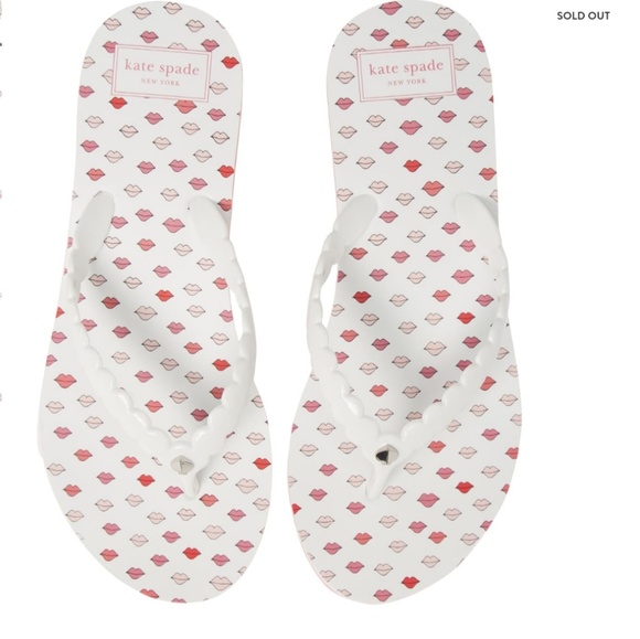 kate spade Shoes - kate spade Malta Wedge Flip Flop White Sandals Red & Pink Lips Print Size 8 NWT